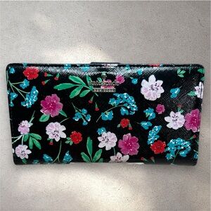 Kate Spade Cameron Street Jardin Lacey Bi-fold Wallet Black MultiFloral
